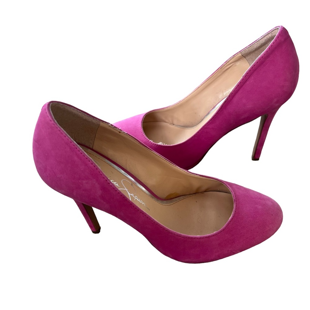 Jessica Simpson JP Sandous Heels Womens Size 8.5 B Pink Suede Leather Pumps - Picture 3 of 11